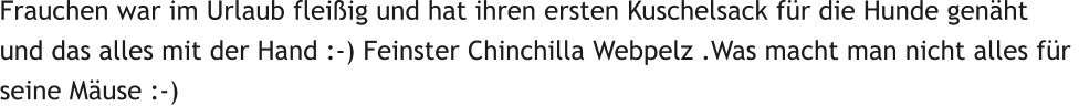 Frauchen war im Urlaub fleiig und hat ihren ersten Kuschelsack fr die Hunde genht und das alles mit der Hand :-) Feinster Chinchilla Webpelz .Was macht man nicht alles fr  seine Muse :-)